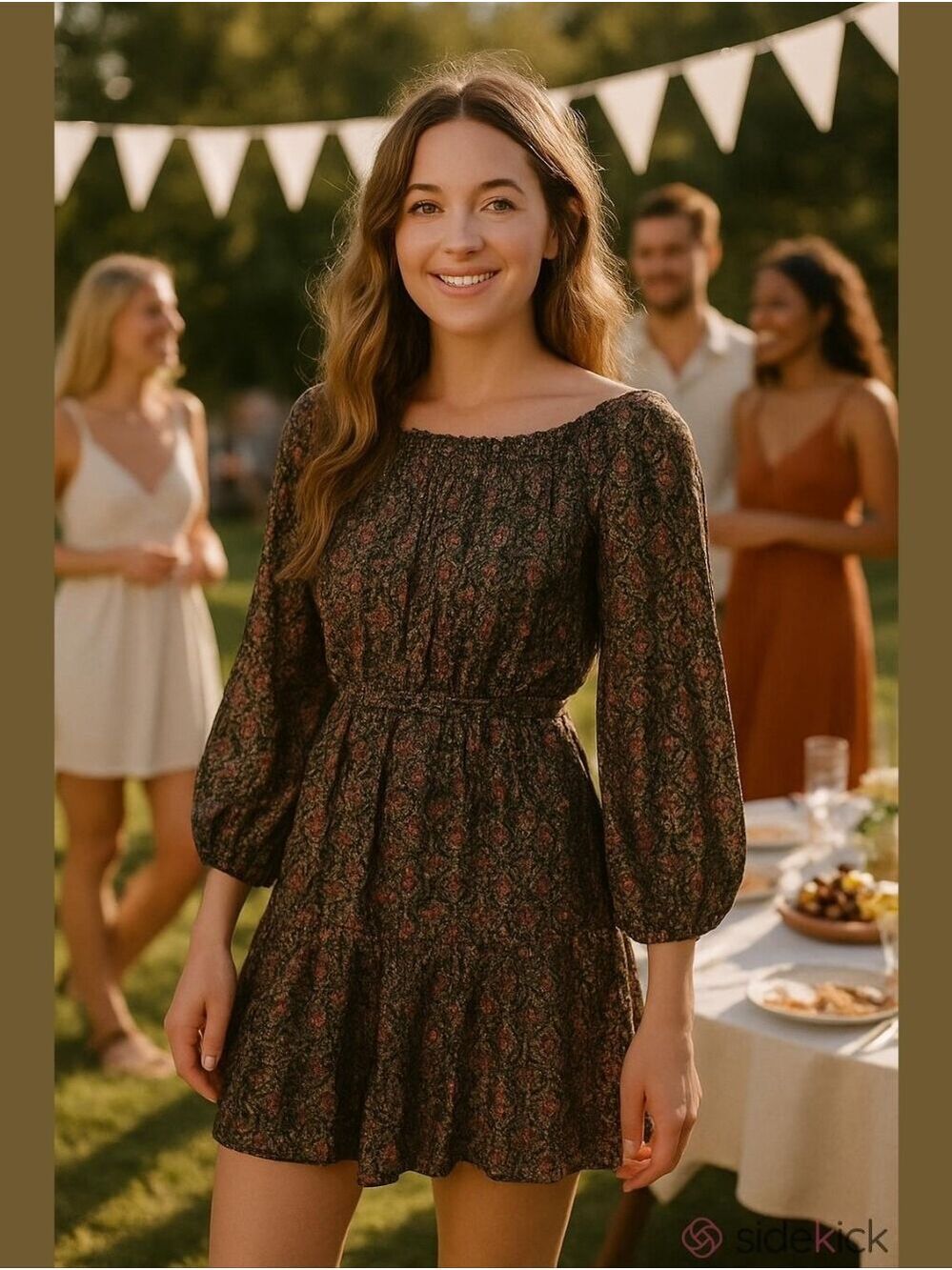4/$97 Deal! NWT MINKPINK Olive Floral Tiered Midi Dress with Pink Blossoms